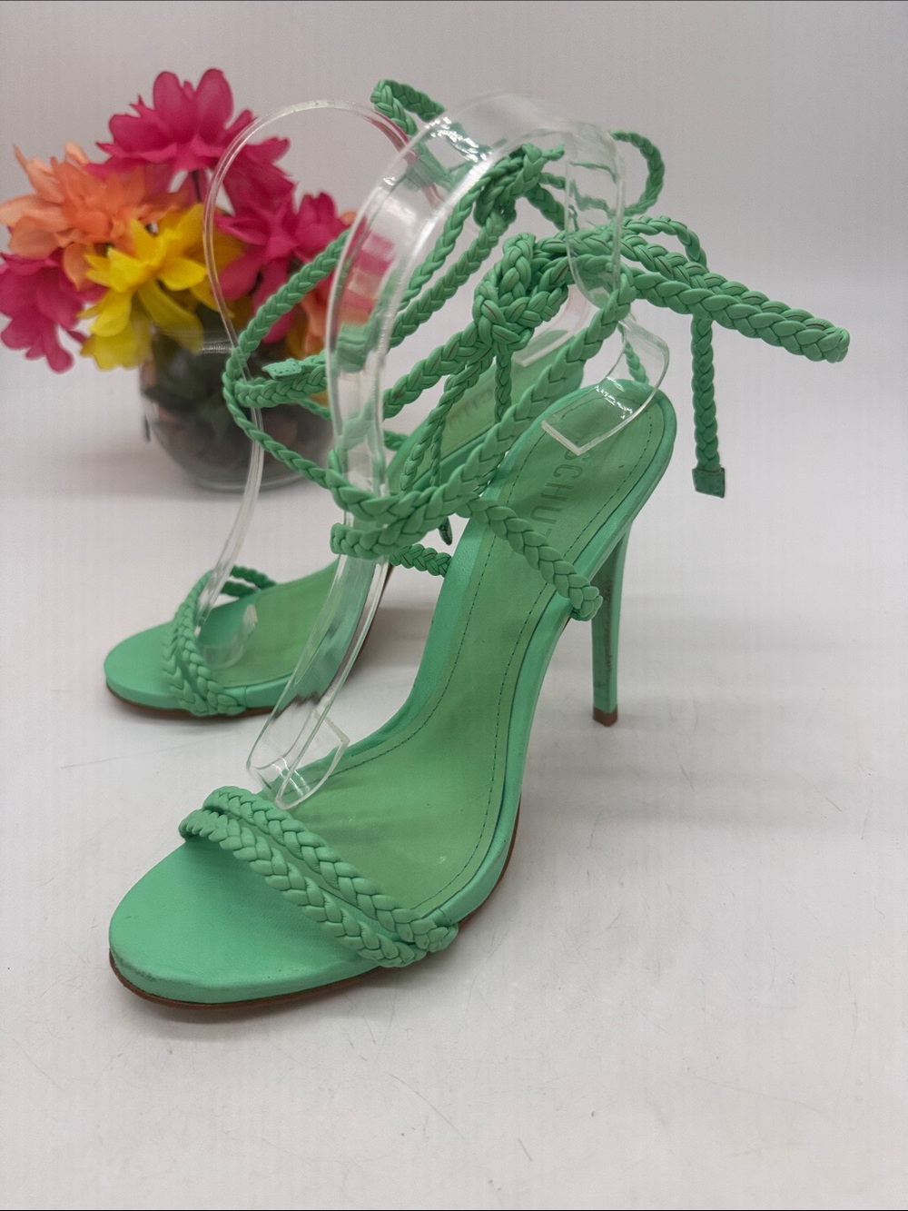Schultz Braided Lace-Up High Heel Sandals in Mint Green Size 7.5
